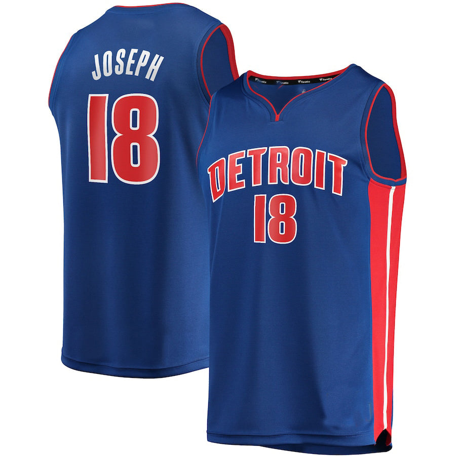 D.Pistons #18 Cory Joseph Supporters Branded 2021-22 Fast Break Replica Jersey Icon Edition Blue Stitched American Basketball Jersey