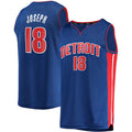 D.Pistons #18 Cory Joseph Supporters Branded 2021-22 Fast Break Replica Jersey Icon Edition Blue Stitched American Basketball Jersey
