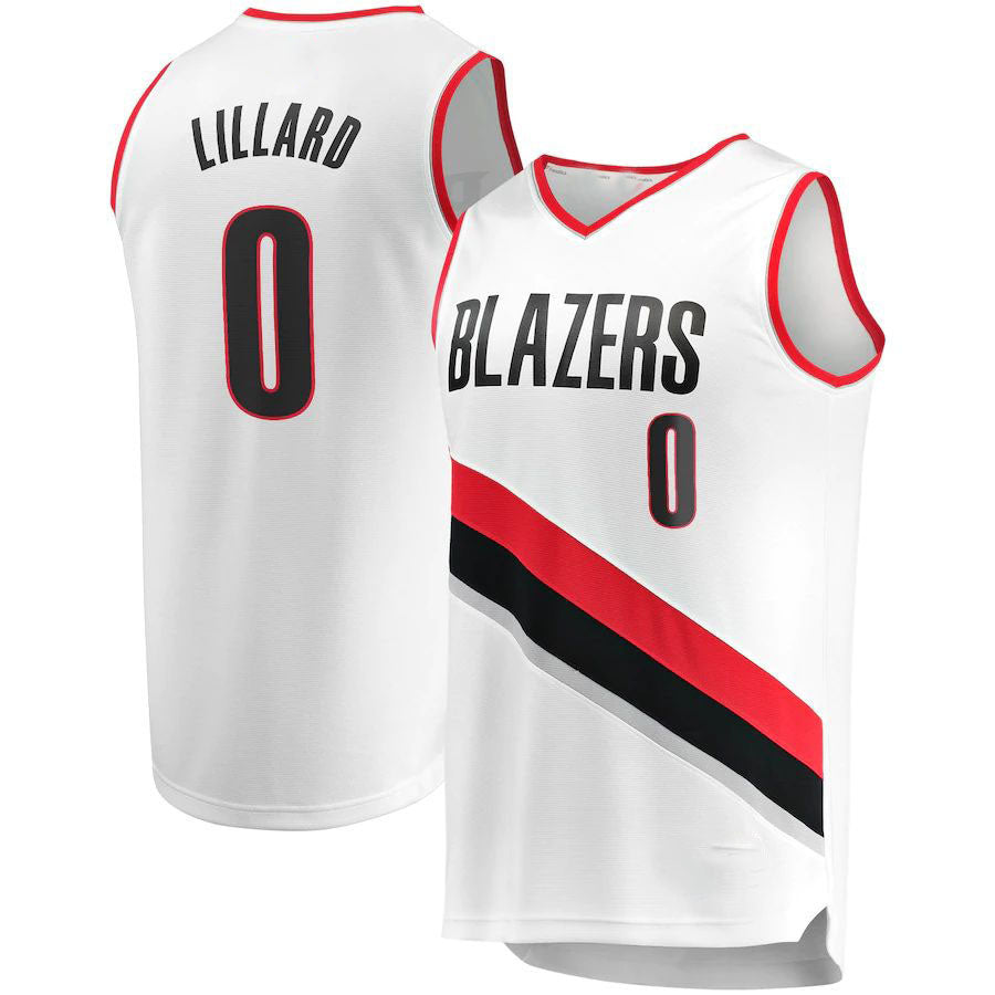 P.Trail Blazers #0 Damian Lillard Supporters Branded 2020-21 Fast Break Replica Jersey Association Edition White Stitched American Basketball Jersey
