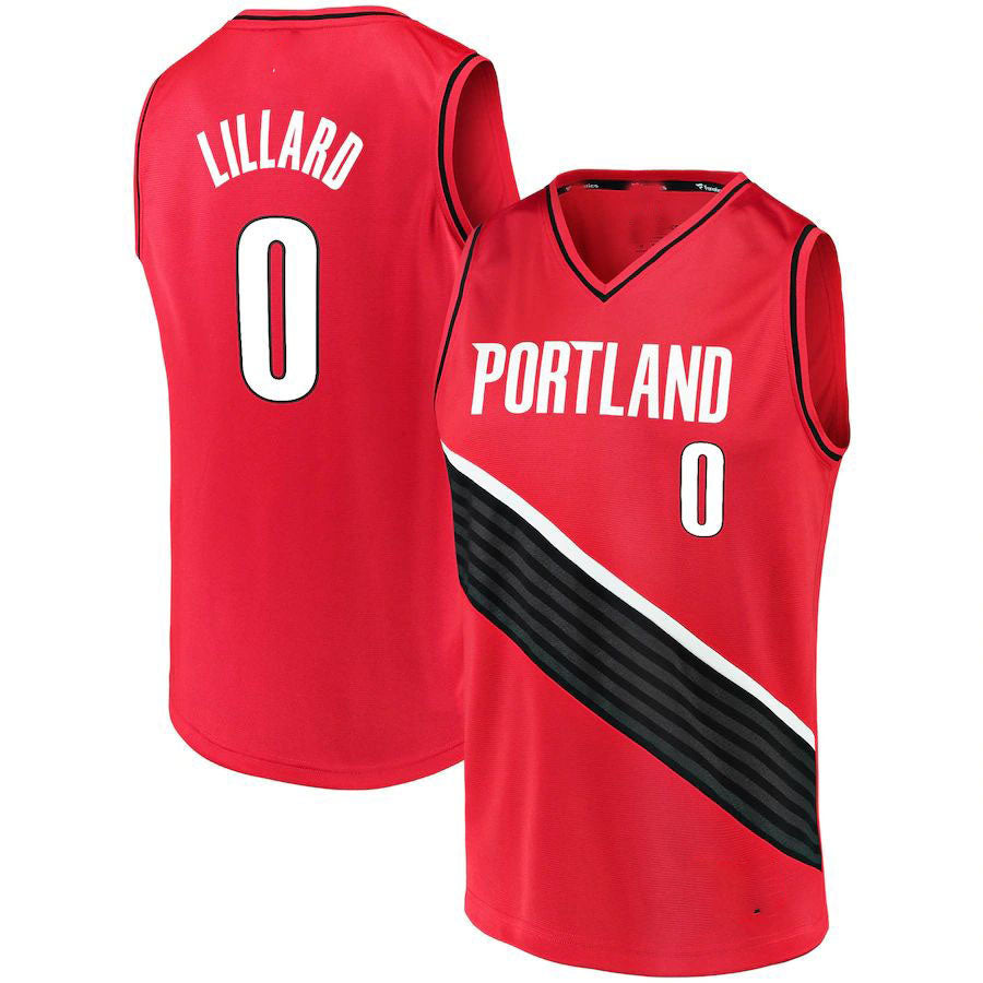 P.Trail Blazers #0 Damian Lillard Supporters Branded 2020-21 Fast Break Replica Jersey Statement Edition  Red Stitched American Basketball Jersey