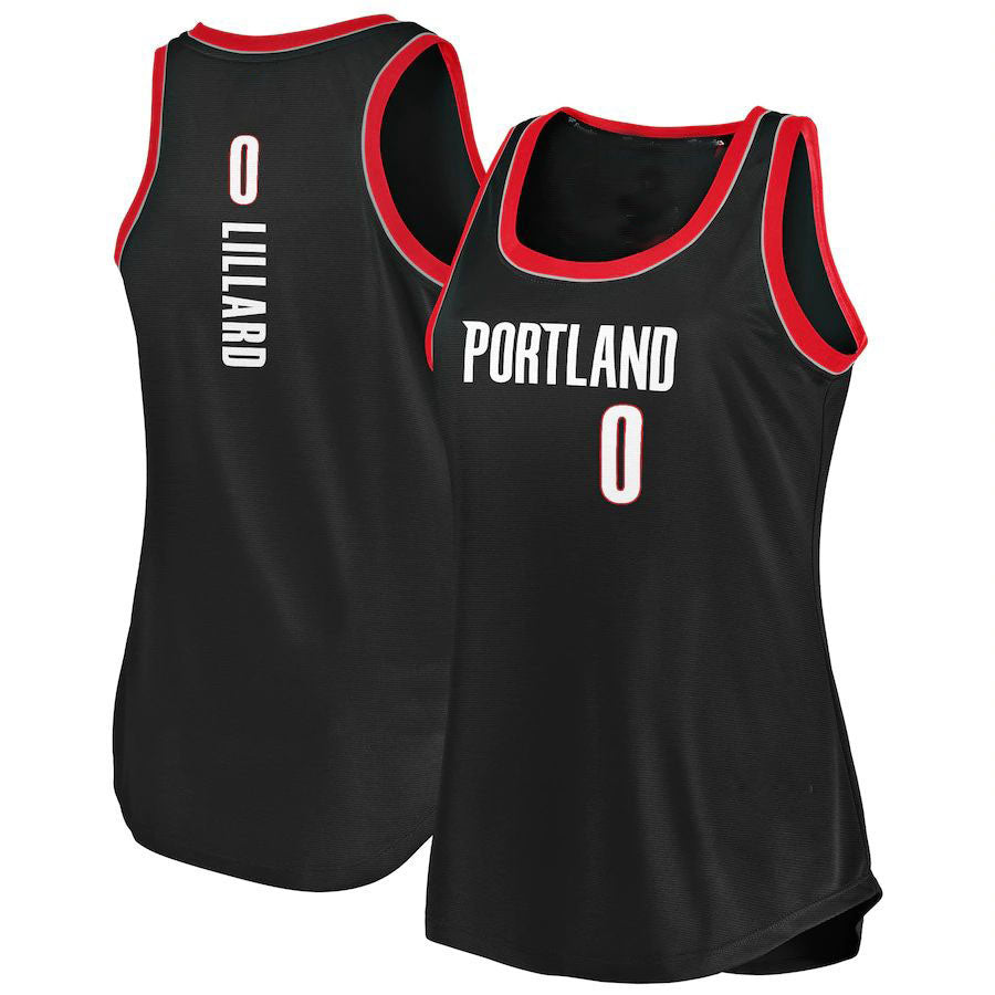 P.Trail Blazers #0 Damian Lillard Supporters Branded Women's 2020-21 Fast Break Tank Jersey Icon Edition Black Stitched American Basketball Jersey