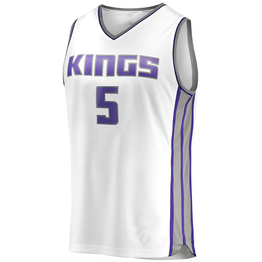 S.Kings #5 De'Aaron Fox Supporters Branded Fast Break Player Replica Jersey Association Edition White Stitched American Basketball Jersey