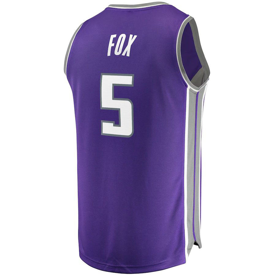 S.Kings #5 De'Aaron Fox Supporters Branded Fast Break Player Replica Jersey  Icon Edition Purple Stitched American Basketball Jersey