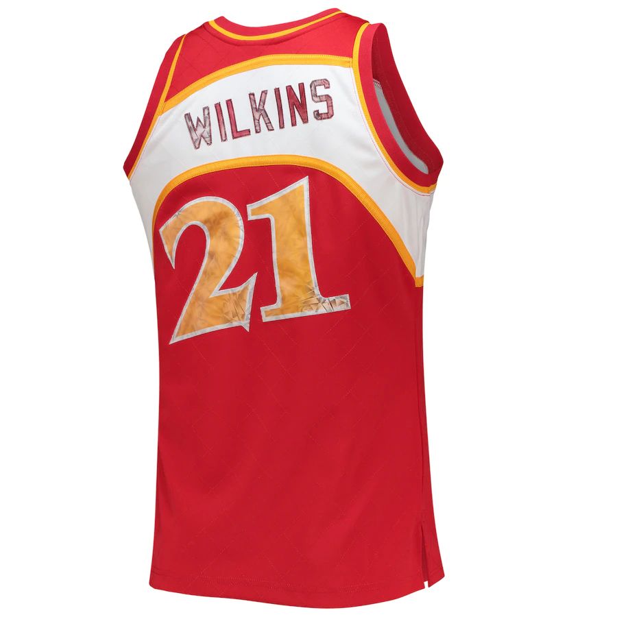 A.Hawks #21 Dominique Wilkins Mitchell & Ness 1996-97 Hardwood Classics 75th Anniversary Diamond Swingman Jersey Red Stitched American Basketball Jersey