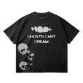 T-Shirt Ghosts Cant Dream Garment Dyed Streetwear Tee 260GSM Black Cotton With Faded Raw Hem