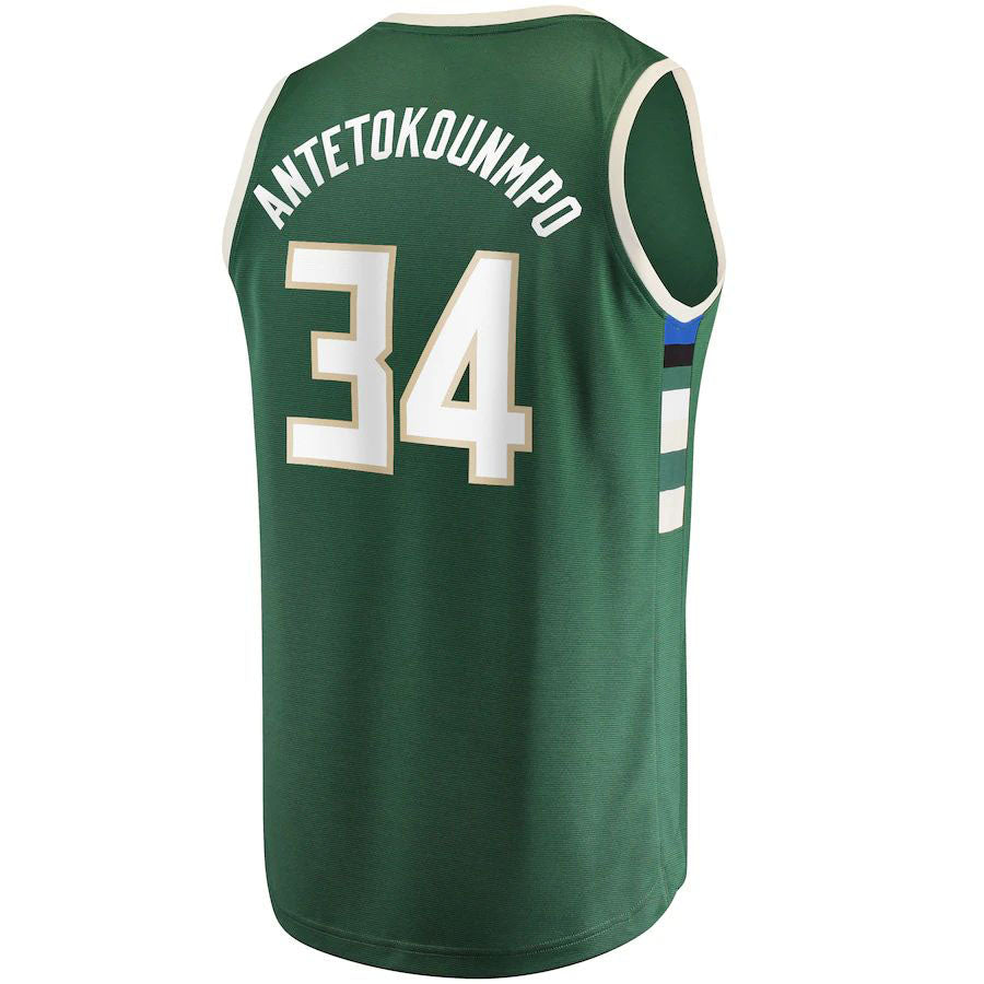 M.Bucks #34 Giannis Antetokounmpo Supporters Branded Fast Break Replica Player Jersey Icon Edition Hunter Green Stitched American Basketball Jersey