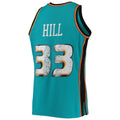 D.Pistons #33 Grant Hill Mitchell & Ness 1996-97 Hardwood Classics 75th Anniversary Diamond Swingman Jersey Teal Stitched American Basketball Jersey