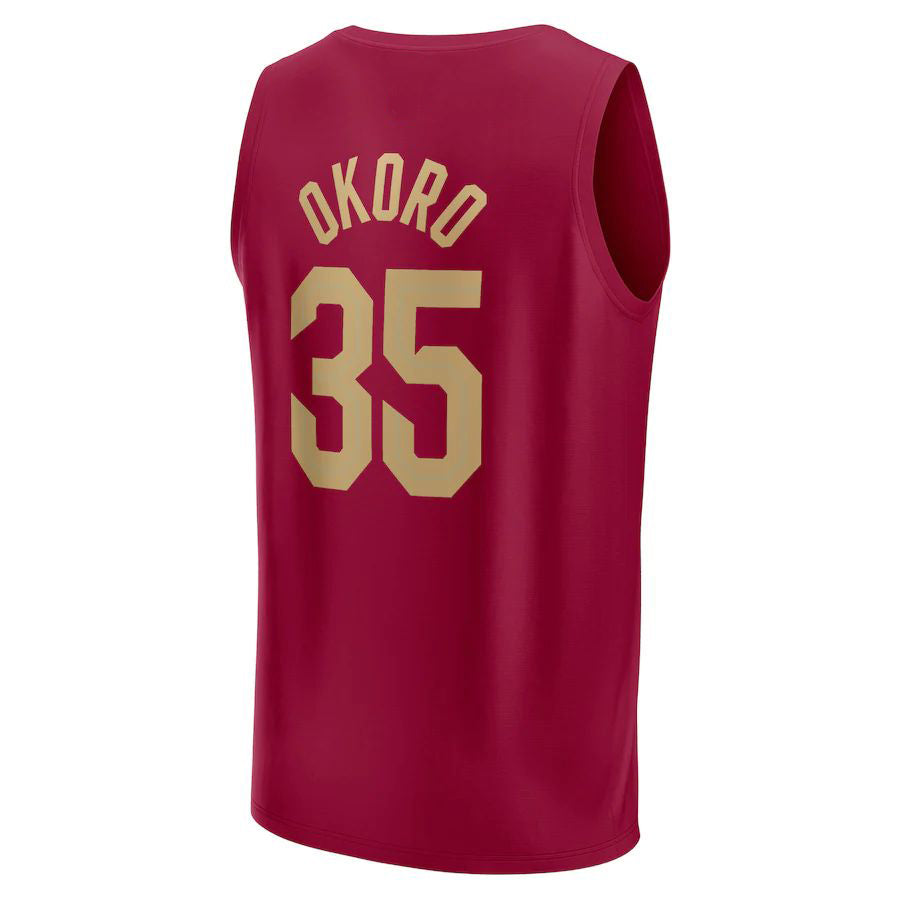 C.Cavaliers #35 Isaac Okoro Supporters Branded 2022-23 Fast Break Replica Jersey Wine Icon Edition Stitched American Basketball Jersey