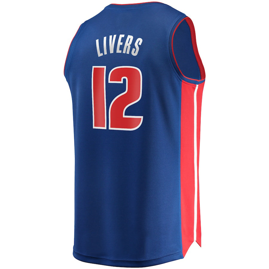 D.Pistons #12 Isaiah Livers Supporters Branded 2021-22 Fast Break Replica Jersey Icon Edition Blue Stitched American Basketball Jersey