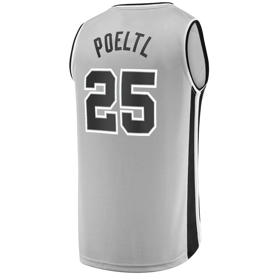 S.Antonio Spurs #25 Jakob Poeltl Supporters Branded Fast Break Replica Player Jersey Statement Edition Silver Stitched American Basketball Jersey