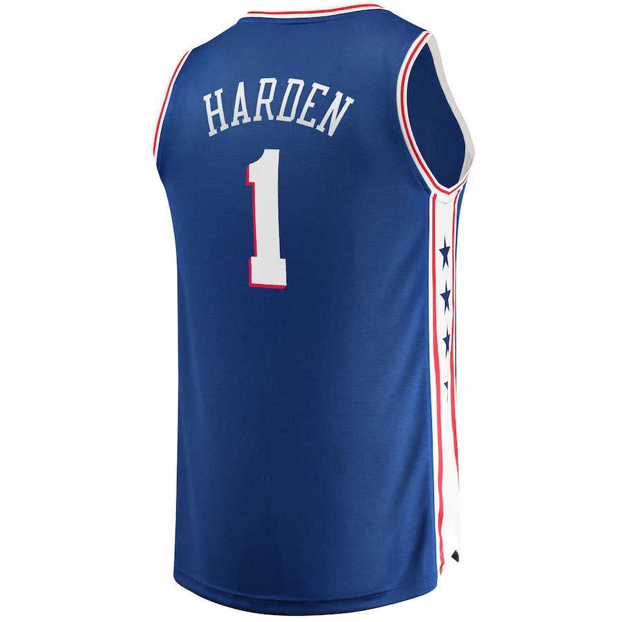 PH.76ers #1 James Harden Supporters Branded 2021-22 Fast Break Replica Jersey Royal Icon Edition Stitched American Basketball Jersey