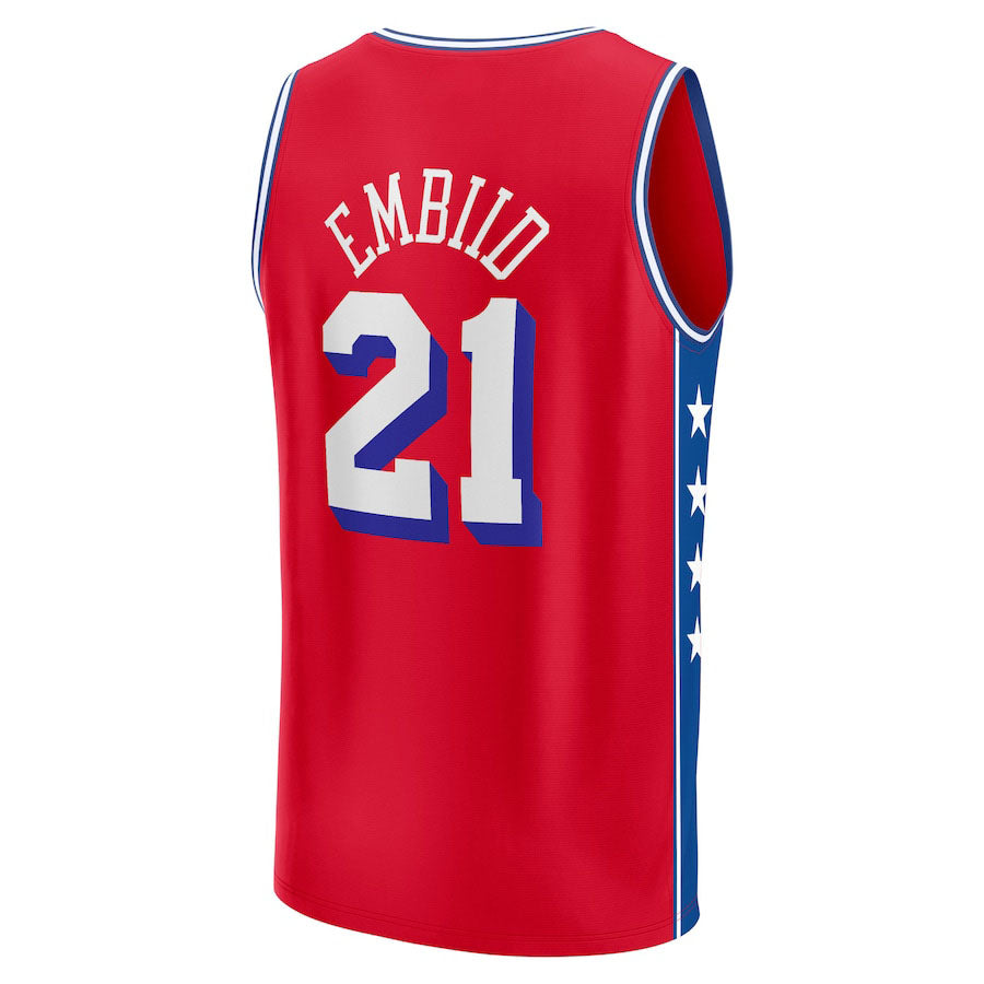 PH.76ers #21 Joel Embiid Supporters Branded 2022-23 Fast Break Replica Player Jersey Statement Edition  Red Stitched American Basketball Jersey
