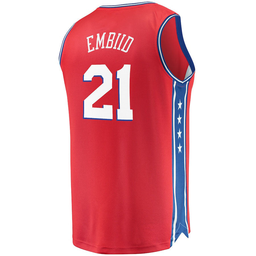 PH.76ers #21 Joel Embiid Supporters Branded Fast Break Replica Jersey Statement Edition  Red Stitched American Basketball Jersey