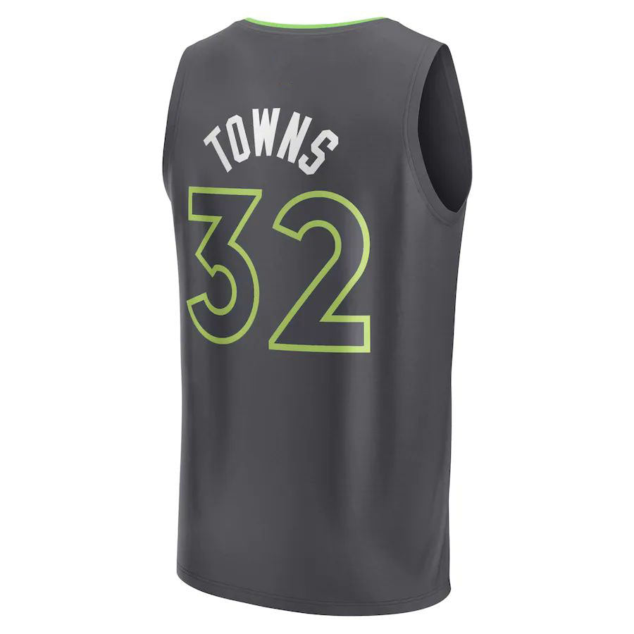 M.Timberwolves #32 Karl-Anthony Towns Supporters Branded 2021-22 Fast Break Player Jersey  Anthracite Statement Edition Stitched American Basketball Jersey