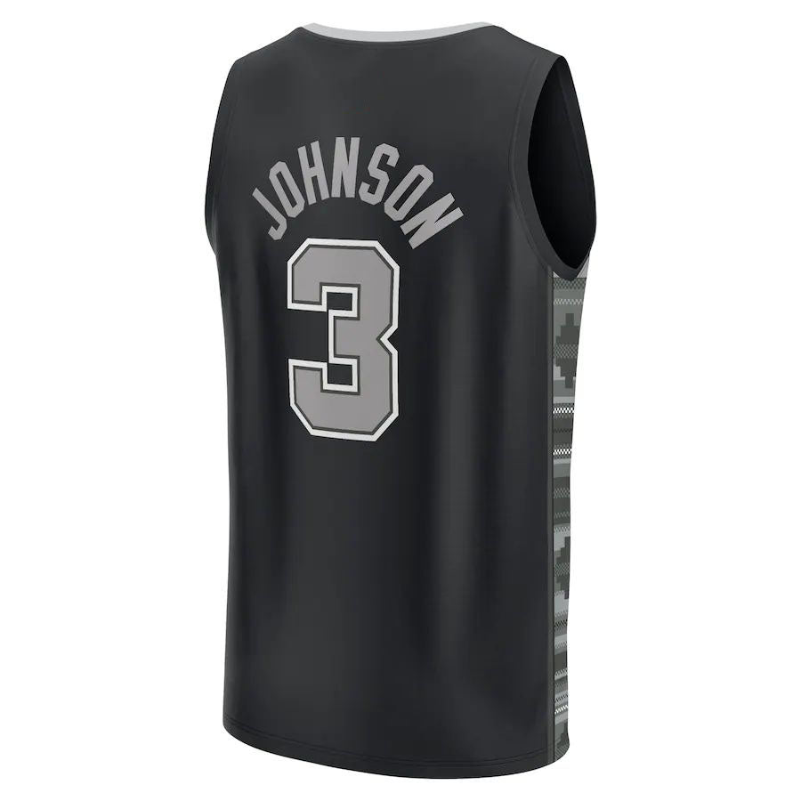 S.Antonio Spurs #3 Keldon Johnson Supporters Branded 2022-23 Fast Break Replica Player Jersey Statement Edition Black Stitched American Basketball Jersey