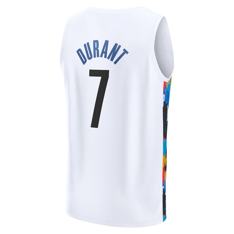 B.Nets #7 Kevin Durant Supporters Branded 2022-23 Fastbreak Jersey City Edition White Stitched American Basketball Jersey