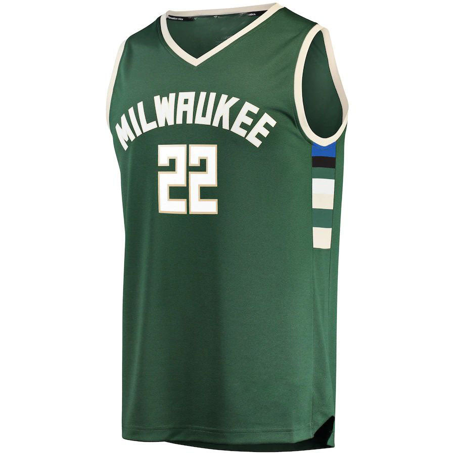 M.Bucks #22 Khris Middleton Supporters Branded Fast Break Road Replica Player Jersey Green Icon Edition Stitched American Basketball Jersey