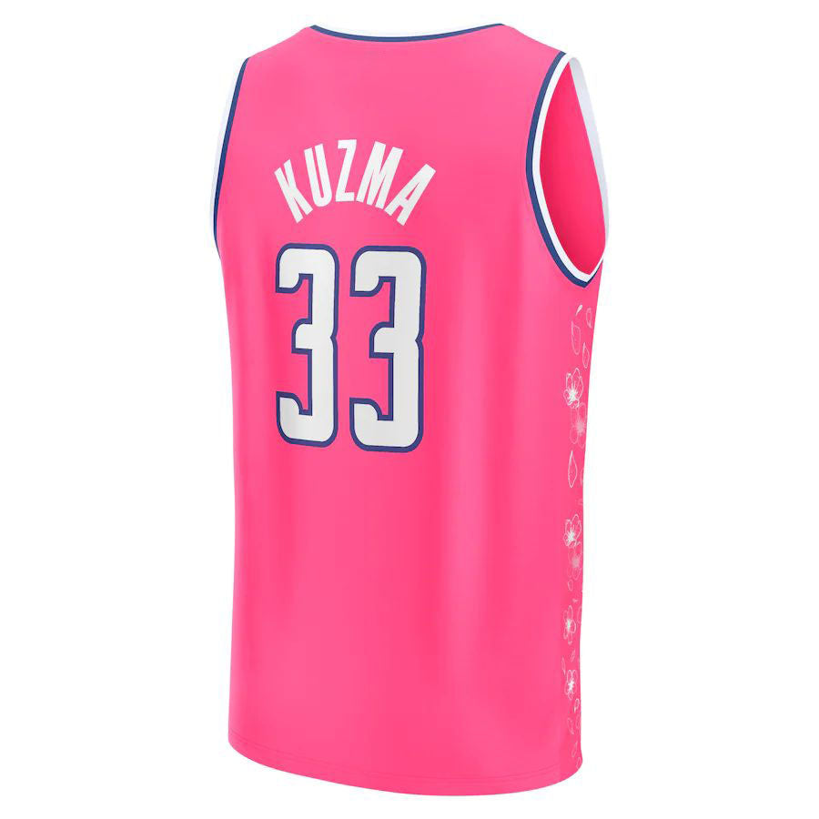 W.Wizards #33 Kyle Kuzma Supporters Branded  Fastbreak Jersey City Edition Pink Stitched American Basketball Jersey