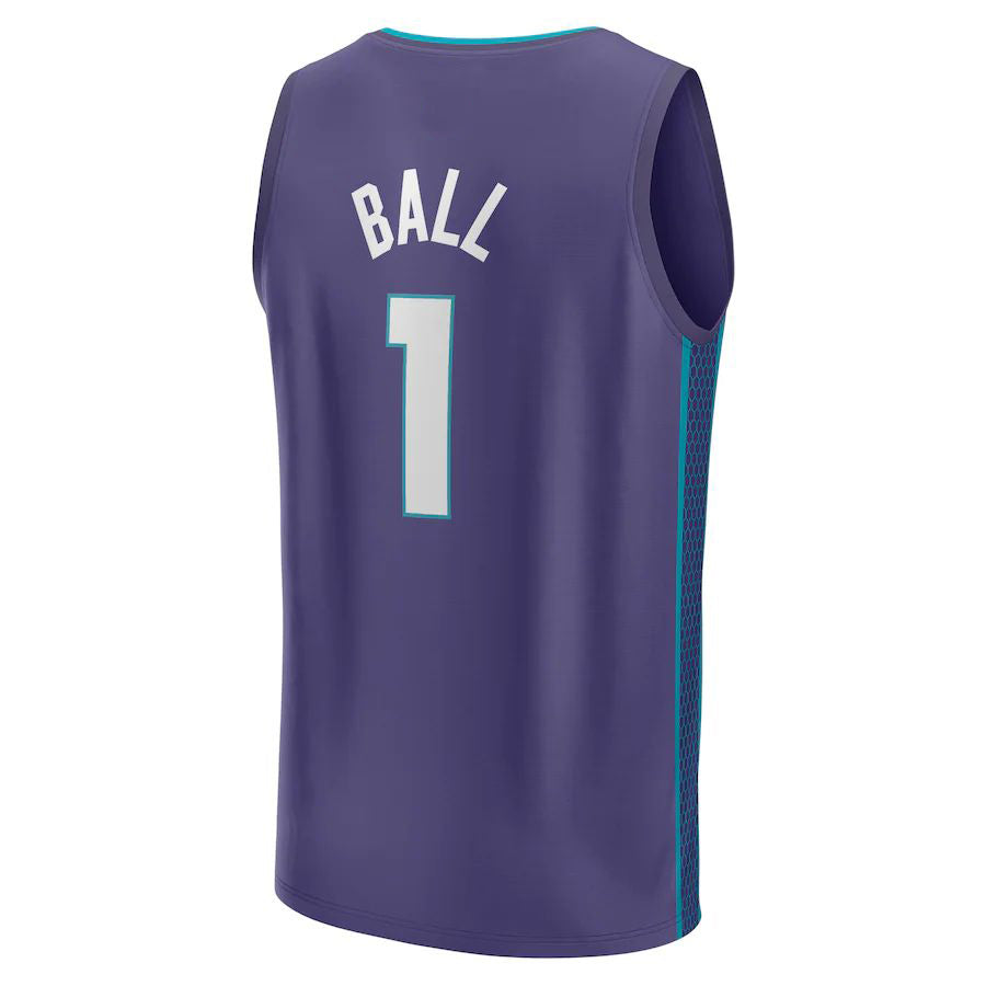 C.Hornets #1 LaMelo Ball Supporters Branded 2022-23 Fast Break Replica Jersey Statement Edition Purple Stitched American Basketball Jersey