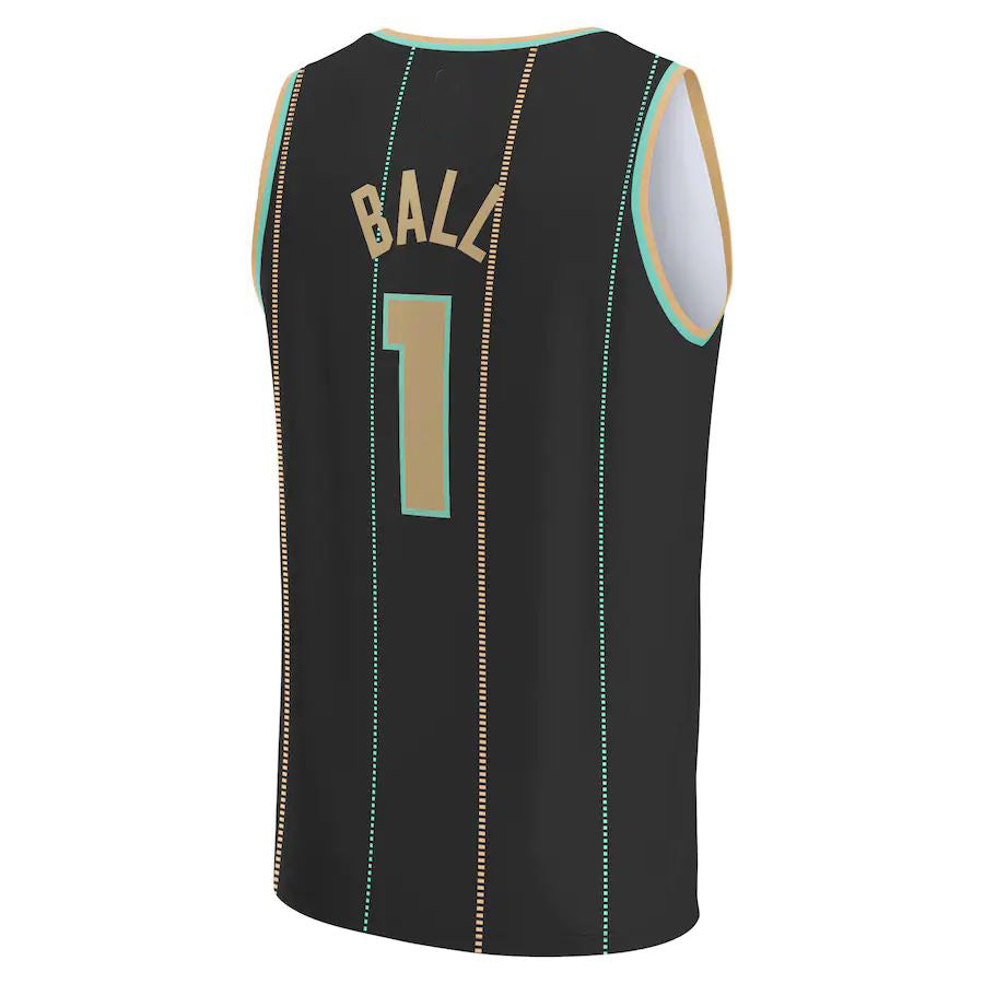 C.Hornets #1 LaMelo Ball Supporters Branded 2022-23 Fastbreak Jersey City Edition Black Stitched American Basketball Jersey
