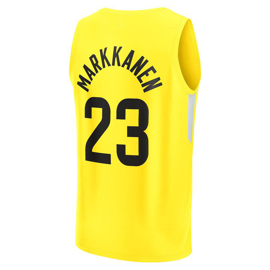 U.Jazz #23 Lauri Markkanen Supporters Branded 2022-23 Fast Break Replica Player Jersey Icon Edition Yellow Stitched American Basketball Jersey