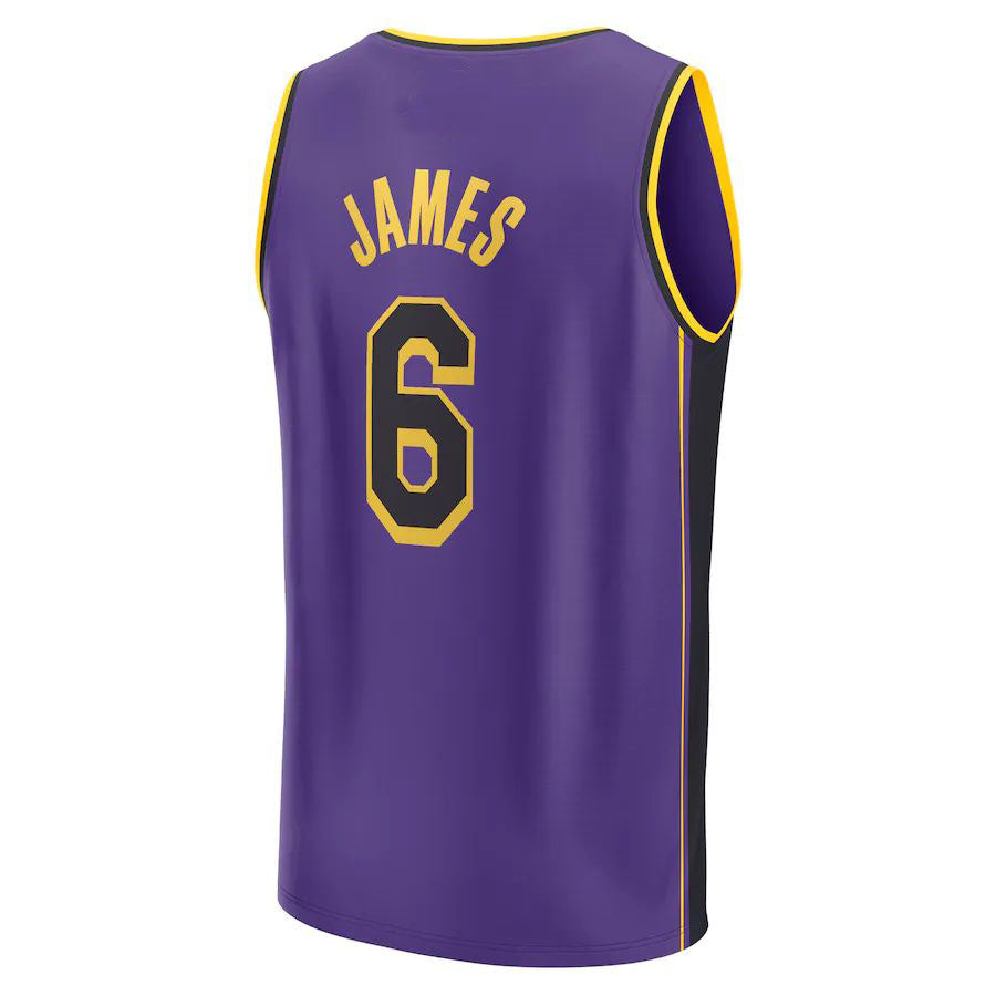 LA.Lakers #6 LeBron James Supporters Branded 2022-23 Fast Break Replica Player Jersey Statement Edition Purple Stitched American Basketball Jersey