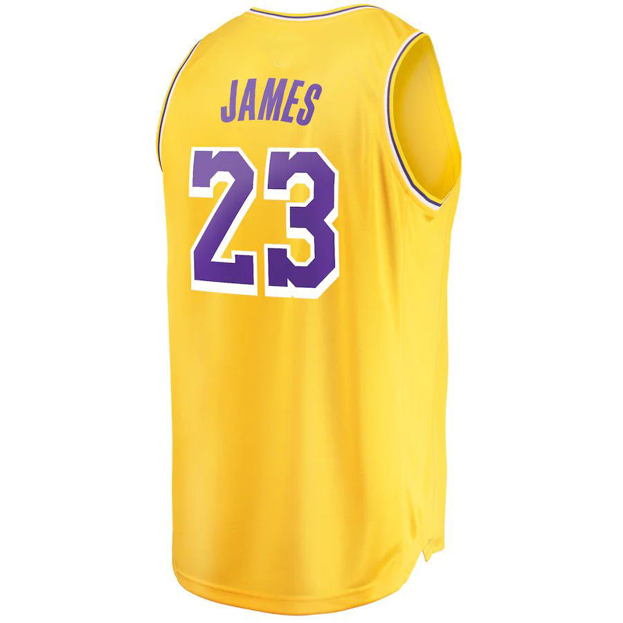 LA.Lakers #23 LeBron James  Supporters Branded Fast Break Replica Player Jersey Icon Edition Gold Stitched American Basketball Jersey