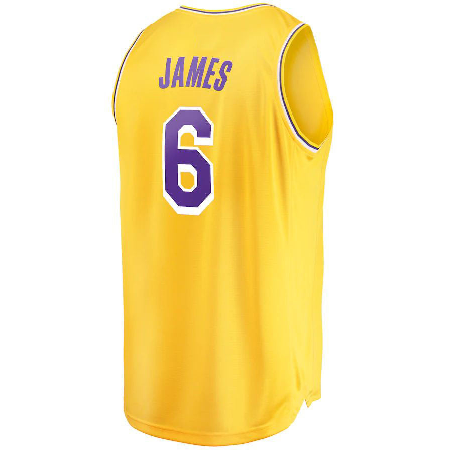 LA.Lakers #6 LeBron James Supporters Branded Youth 2021-22 Fast Break Replica Player Jersey Icon Edition Gold Stitched American Basketball Jersey