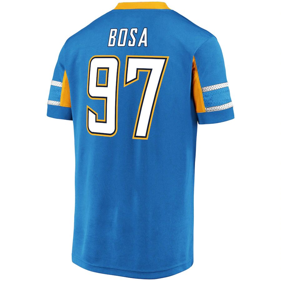 LA.Chargers #97 Joey Bosa Supporters Branded Powder Blue Hashmark Player Name & Number V-Neck Top Stitched American Football Jerseys