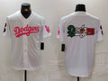 Los Angeles Dodgers Team Big Logo White Pink Vin & Kobe Patch Stitched Baseball Jersey