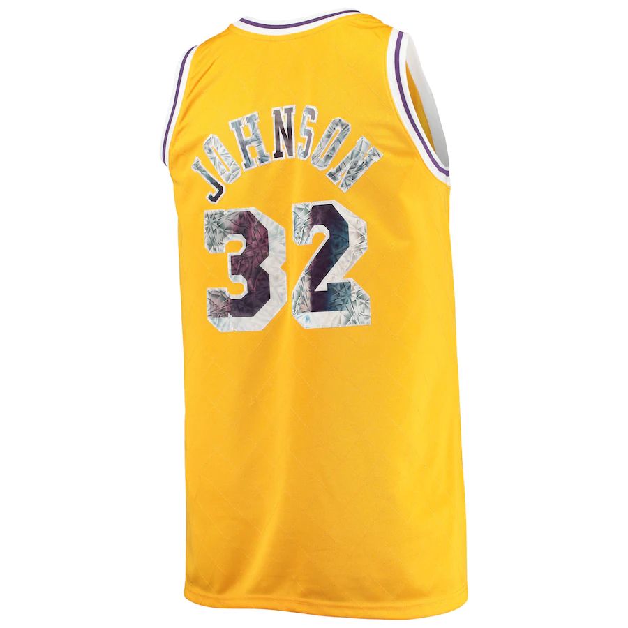 LA.Lakers #32 Magic Johnson Mitchell & Ness Big & Tall 1984-85 75th Anniversary Diamond Swingman Jersey Gold Stitched American Basketball Jersey