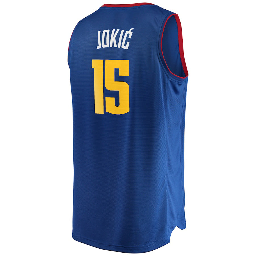D.Nuggets #15 Nikola Jokic Supporters Branded 2020-21 Fast Break Replica Jersey Statement Edition Blue Stitched American Basketball Jersey