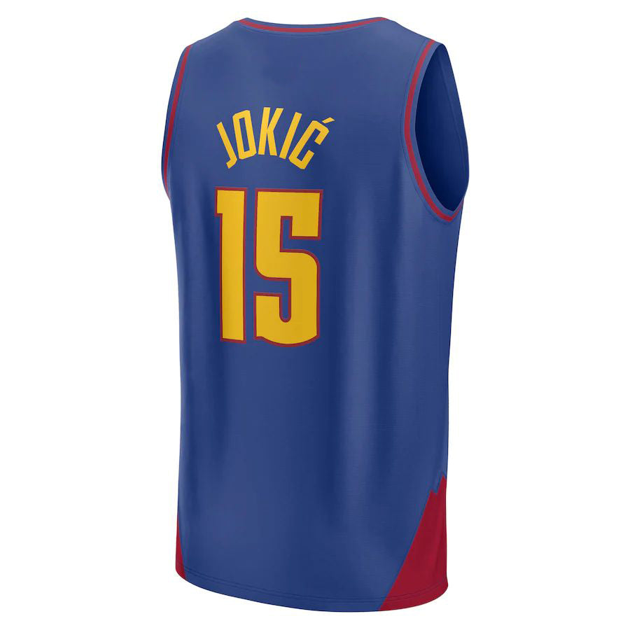 D.Nuggets #15 Nikola Jokic Supporters Branded 2022-23 Fast Break Player Jersey Statement Edition Blue Stitched American Basketball Jersey