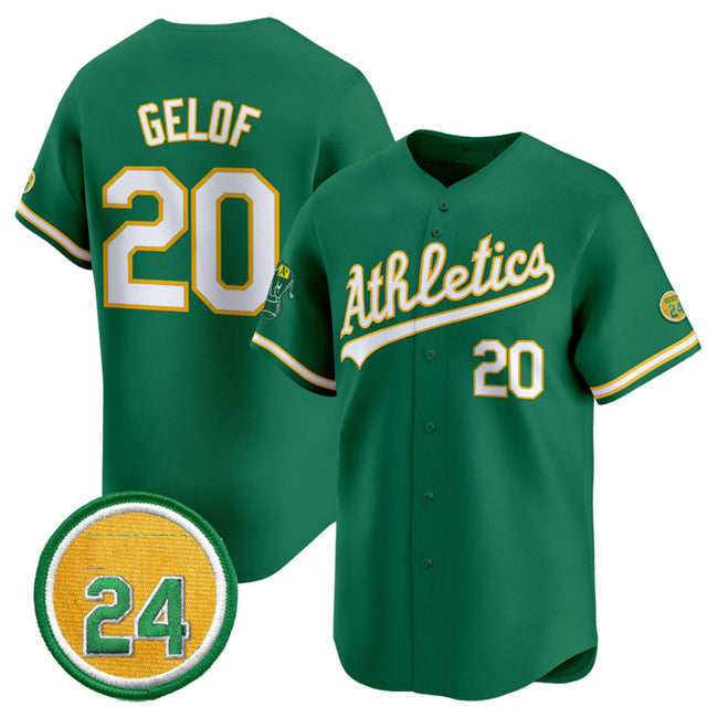 Oakland Athletics #20 Zack Gelof Green 2024 Limited With Rickey Henderson Patch Stitched Baseball Jersey
