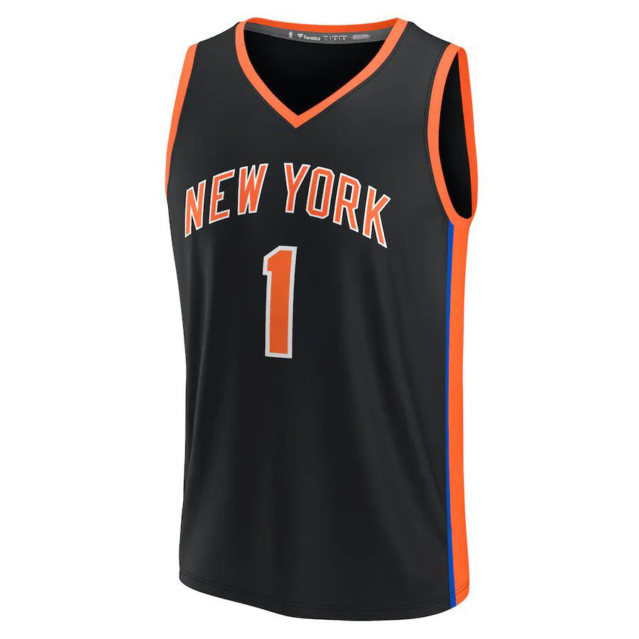 NY.Knicks #1 Obi Toppin Supporters Branded 2022-23 Fastbreak Jersey City Edition Black Stitched American Basketball Jersey