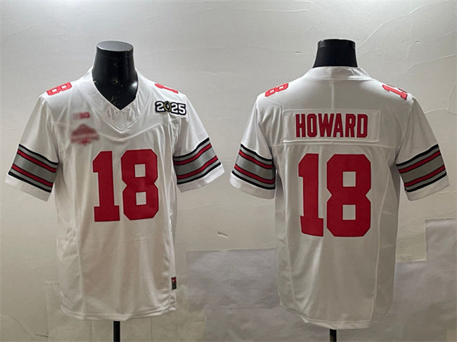 O.State Buckeyes #18 Will Howard White 2025 CFP Final With National Champions Patch F.U.S.E. Vapor Limited Stitched Football American College Jerseys