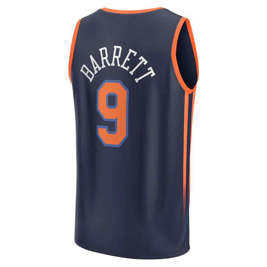 NY.Knicks #9 RJ Barrett Supporters Branded 2022-23 Fast Break Replica Jersey Navy  Statement Edition Stitched American Basketball Jersey