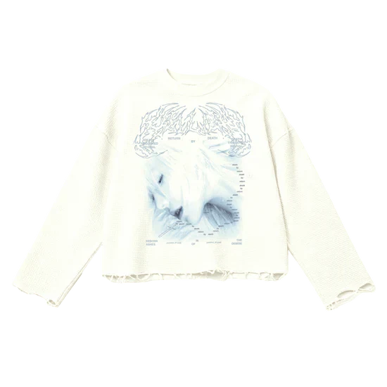 T-Shirt Return By Death Thermal Streetwear Unisex Waffle Cropped Long Sleeve Shirt 290 GSM Cotton Oversized Fit