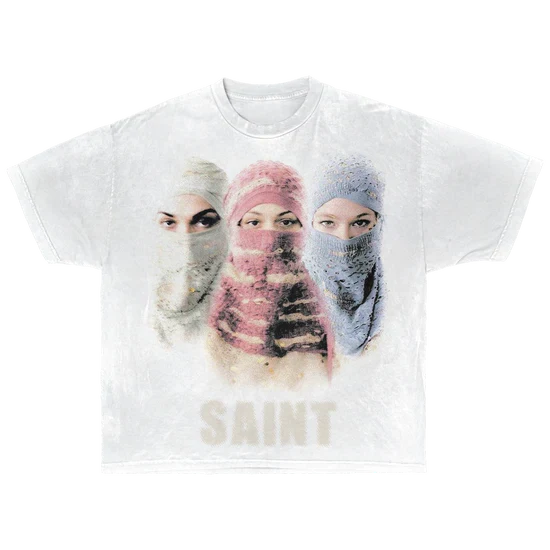 T-Shirt Saint Streetwear Tee White Cotton DTG Print Distressed Graphic True To Size