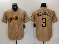 San Diego Padres #3 Jackson Merrill Tan NEW 2023 Cool Base Stitched Baseball Jersey