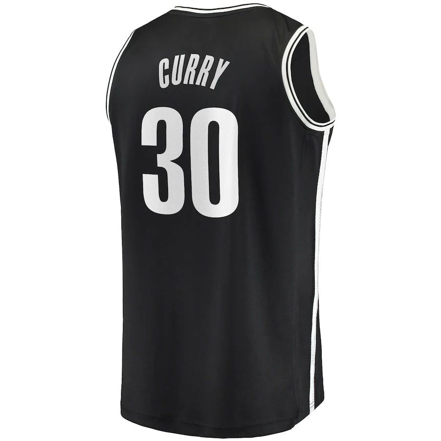 B.Nets #30 Seth Curry Supporters Branded 2022-23 Fast Break Replica Jersey Black Icon Edition Stitched American Basketball Jersey