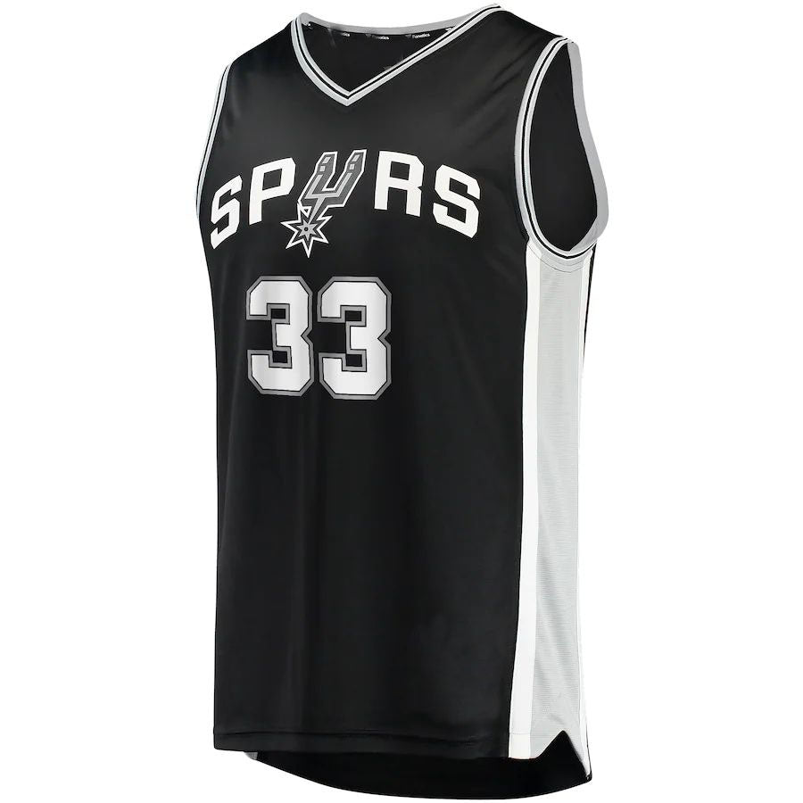 S.Antonio Spurs #33 Tre Jones Supporters Branded 2021-22 Fast Break Replica Jersey  Icon Edition Black Stitched American Basketball Jersey