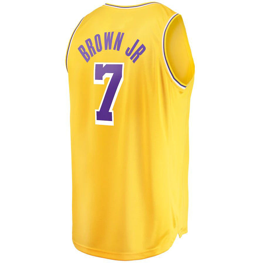 LA.Lakers #7 Troy Brown Jr. Supporters Branded Fast Break Replica Jersey Icon Edition Gold Stitched American Basketball Jersey