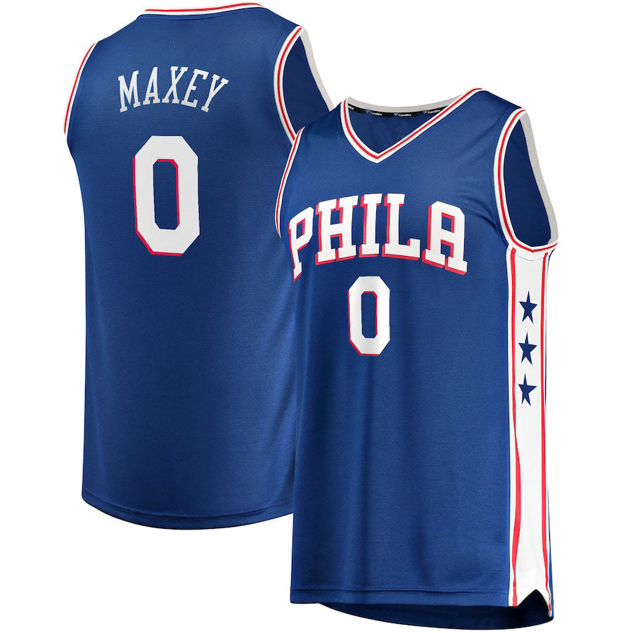 PH.76ers #0 Tyrese Maxey Supporters Branded 2020-21 Fast Break Replica Jersey Icon Edition Royal Stitched American Basketball Jersey