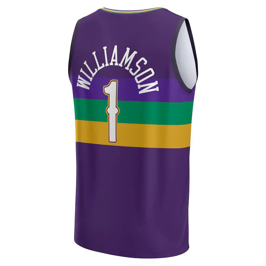 NO.Pelicans #1 Zion Williamson Supporters Branded  2022-23 Fastbreak Jersey City Edition Purple Stitched American Basketball Jersey