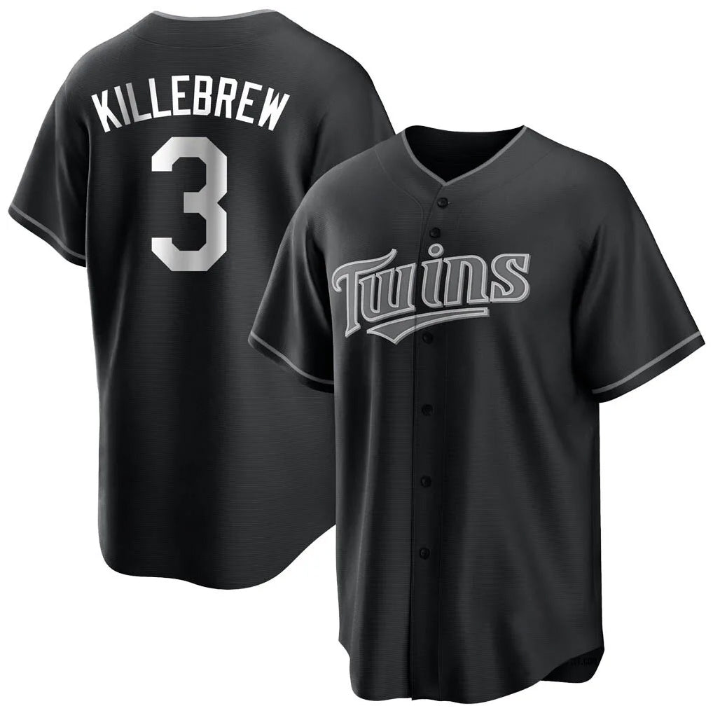 M.Twins #3 Harmon Killebrew Player Black Home Game Gdoa Stitched Jerseys