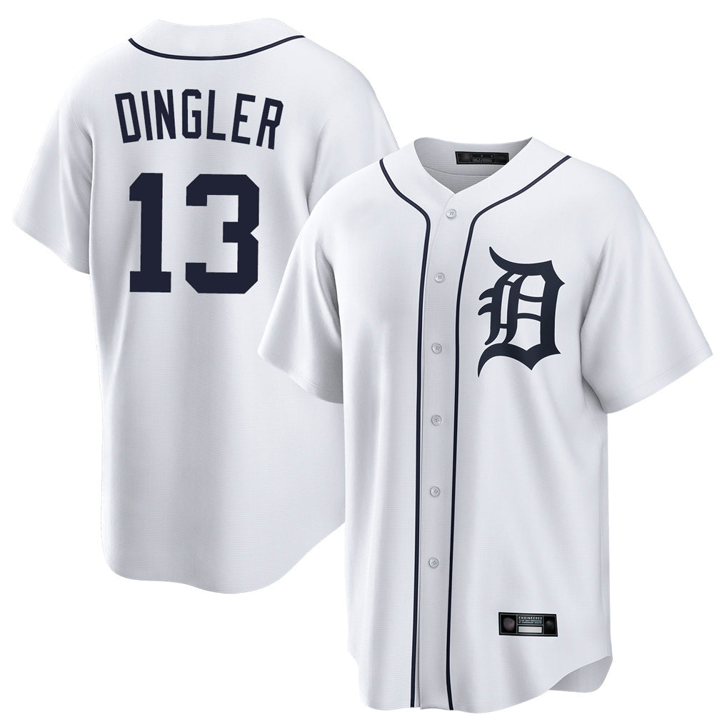 D.Tigers #13 Dillon Dingler Player White Home Game Gdoa Stitched Jerseys