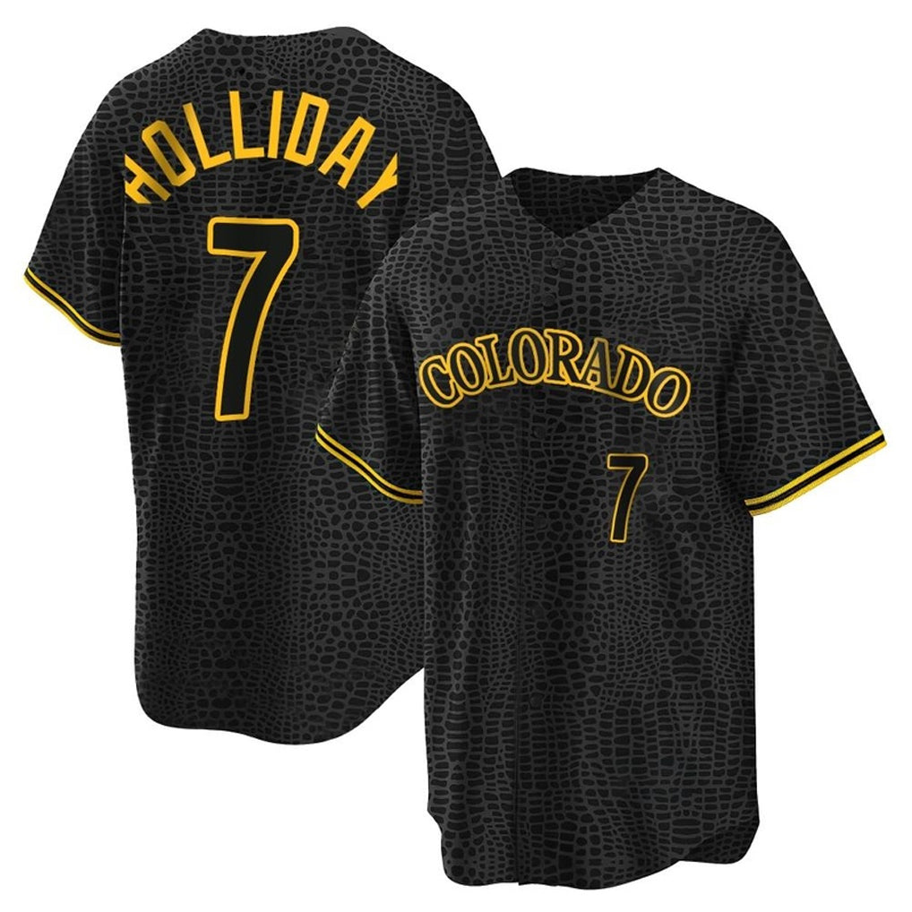 C.Rockies #7 Matt Holliday Player Black Snake Skin City Home Game Gdoa Stitched Jerseys