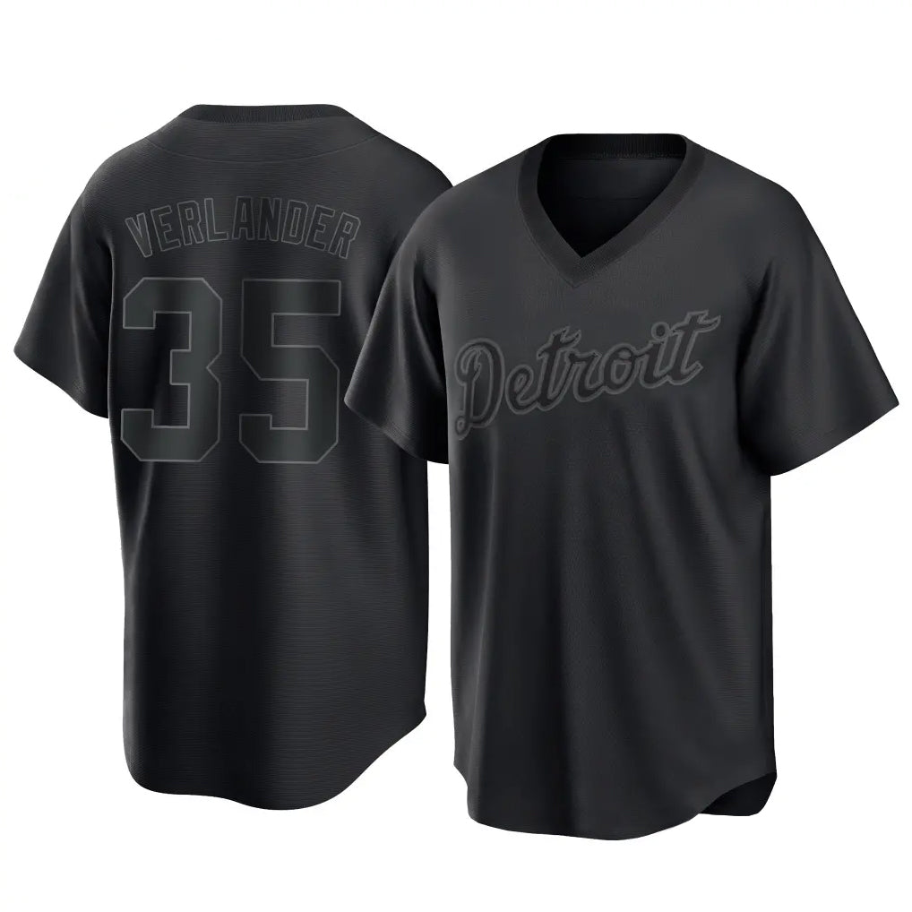 D.Tigers #35 Justin Verlander Player Black T-shirt Home Game Gdoa Stitched Jerseys