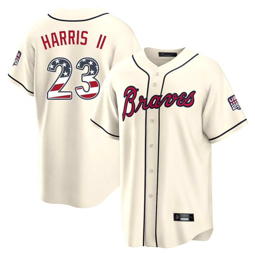 A.Braves #23 Michael Harris II Player Cream USA 250 Fourth Of July Limited Home Game Gdoa250Ys Stitched Jerseys